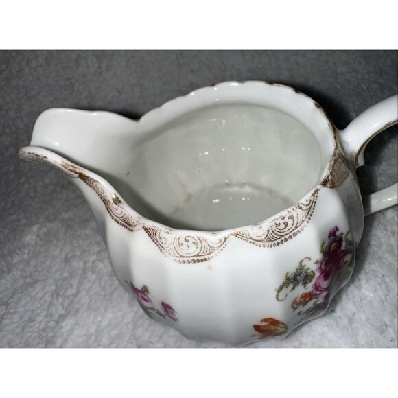 Sugar Bowl W/ Lid And Creamer Set FloralGold Arcs On Rim 2188 by Wurttemberg - Picture 5 of 11